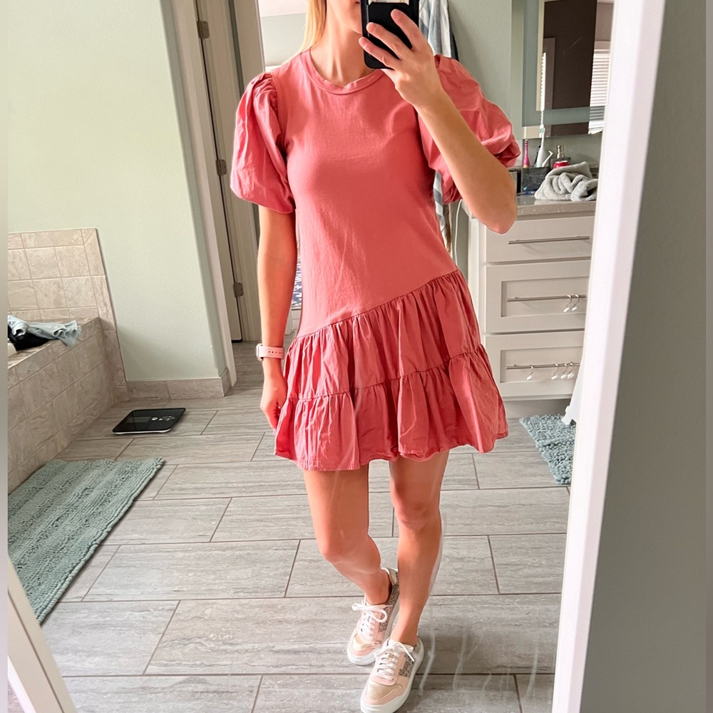 Moodie mixed media tee shirt dress